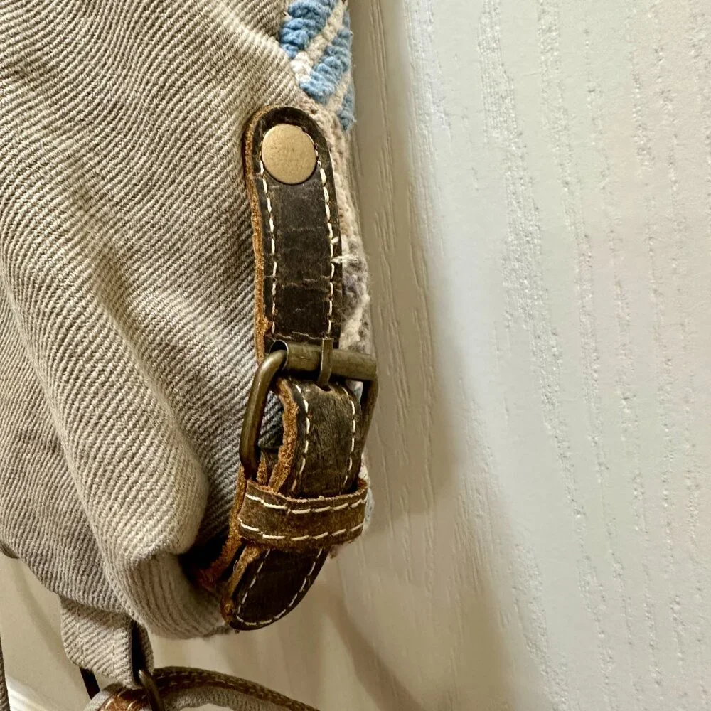 Myra Bag Backpack Boho Up Cycle Bag Brown Leather Canvas Macrame Textile Tote